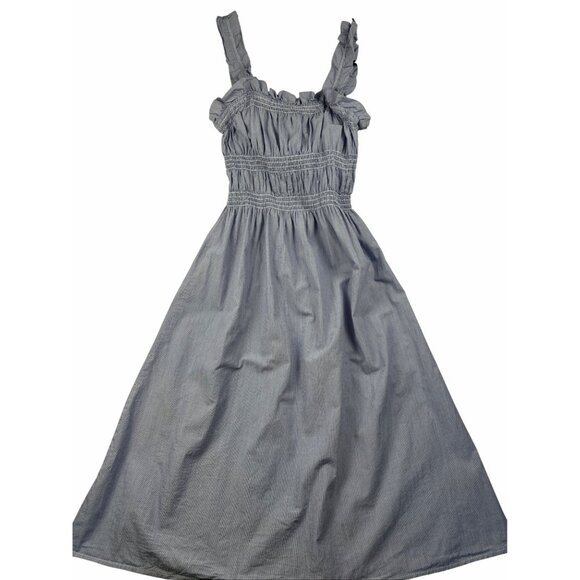 Who What Wear Blue White Striped Smocked Midi Dress Ruffle Straps XS Cottagecore - Picture 9 of 10